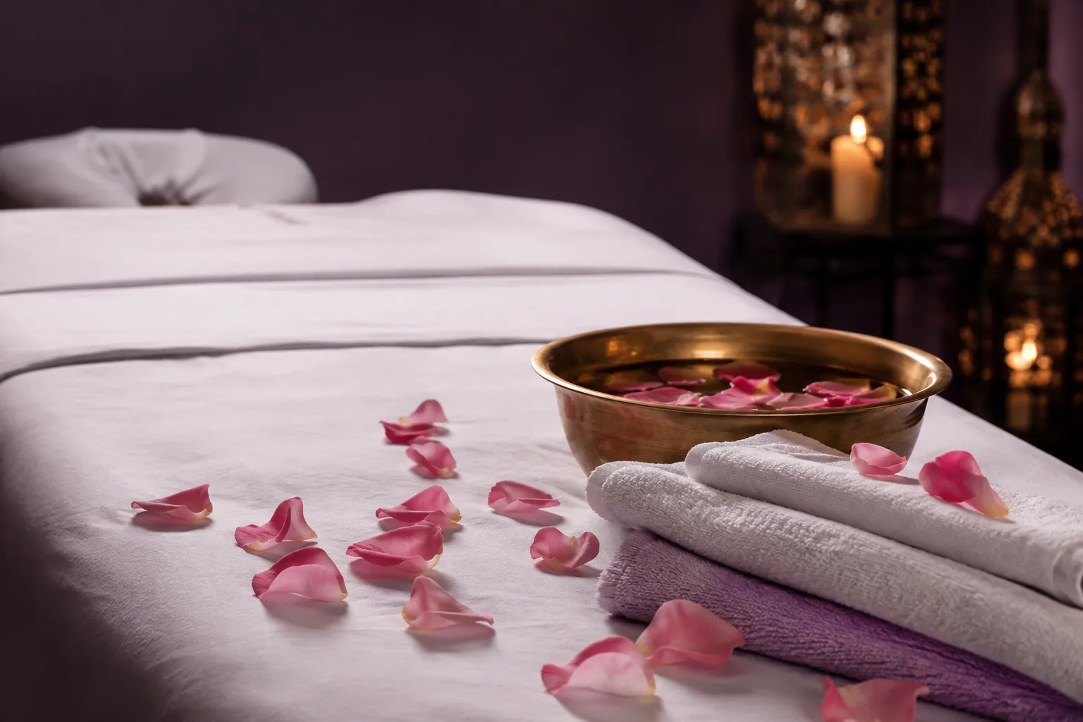 Seans öncesi hazırlanmış masaj masası — Lila Spa, Beylikdüzü misafirlerine hizmet veren salon