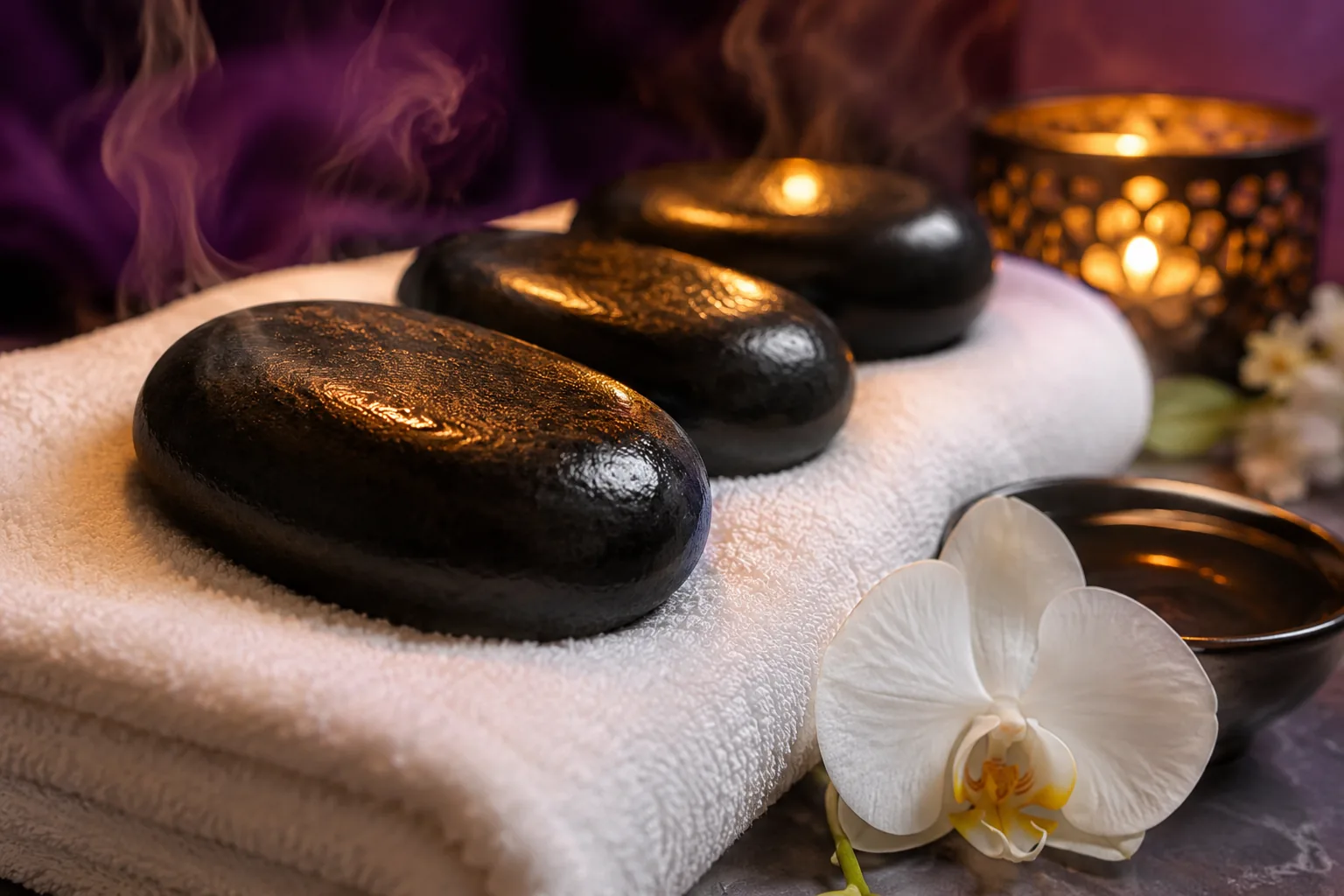 Sıcak taş masajı uygulaması — Lila Spa, Beylikdüzü misafirlerine hizmet veren salon